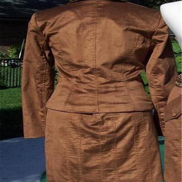 Cache Brown Thin Corduroy Lined Suit Jacket Top New Front Button NWT $178 - Picture 5 of 8